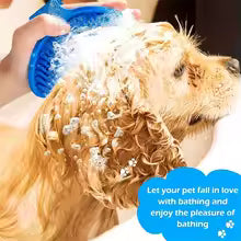 Dog Bath Brush Silicone Pet Massage Brush, Pet Shampoo Brush Massage Rubber Bathing Comb with Adjustable Circular Handle
